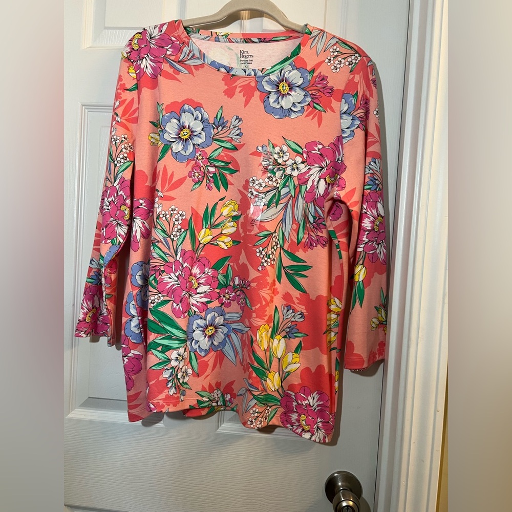 🦋 NWT Kim Rogers Floral Long Sleeve Top - Pink Multicolor size xlarge